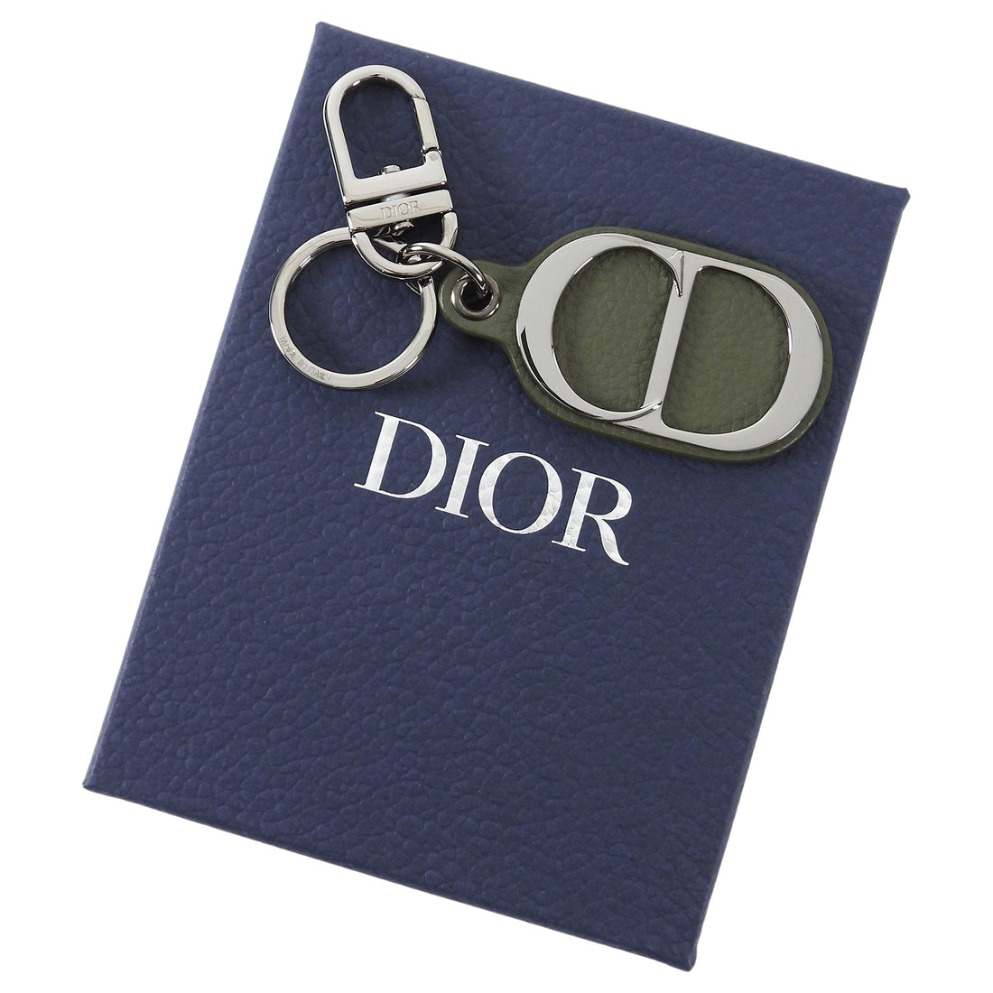 Dior Khaki Grained Calfskin CD Icon Ruthenium Keyring