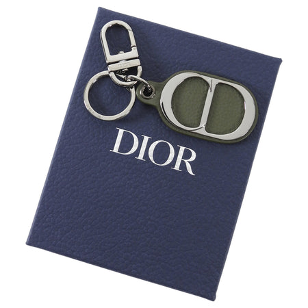 Dior Khaki Grained Calfskin CD Icon Ruthenium Keyring