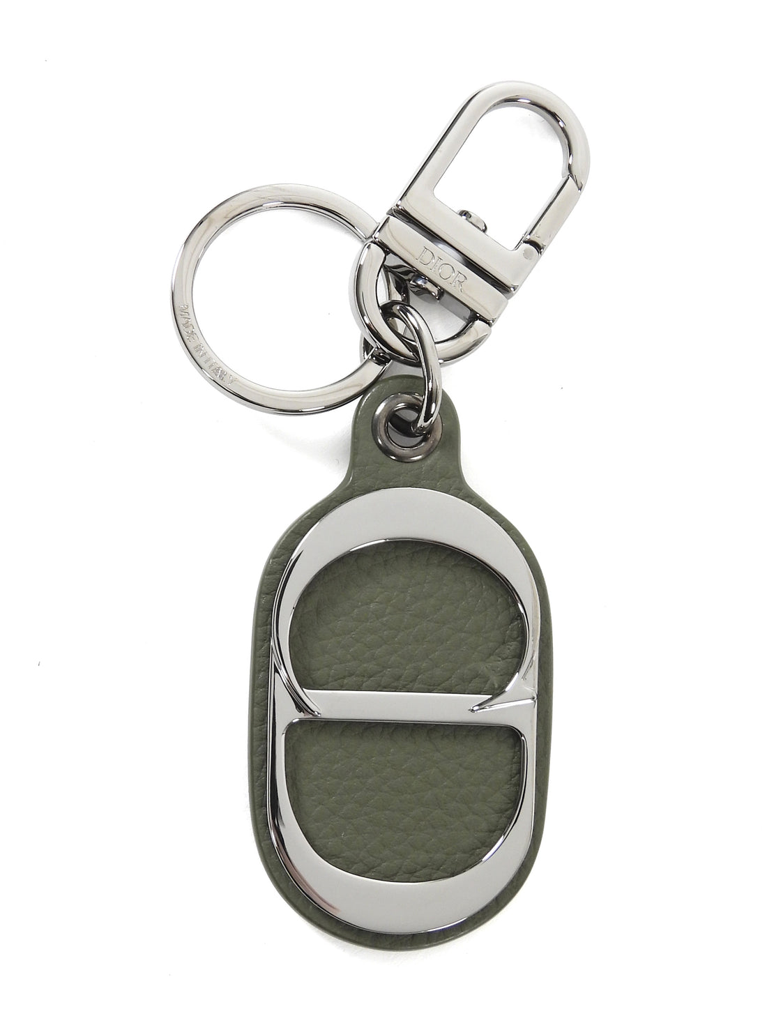 Dior Khaki Grained Calfskin CD Icon Ruthenium Keyring