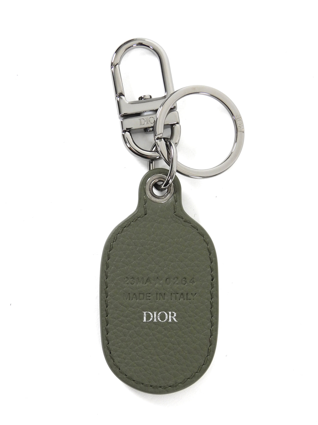 Dior Khaki Grained Calfskin CD Icon Ruthenium Keyring