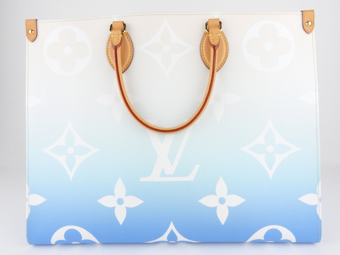 Louis Vuitton Blue Hamptons by The Pool Giant Monogram and Raffia Onthego GM Blue Madison Avenue Couture
