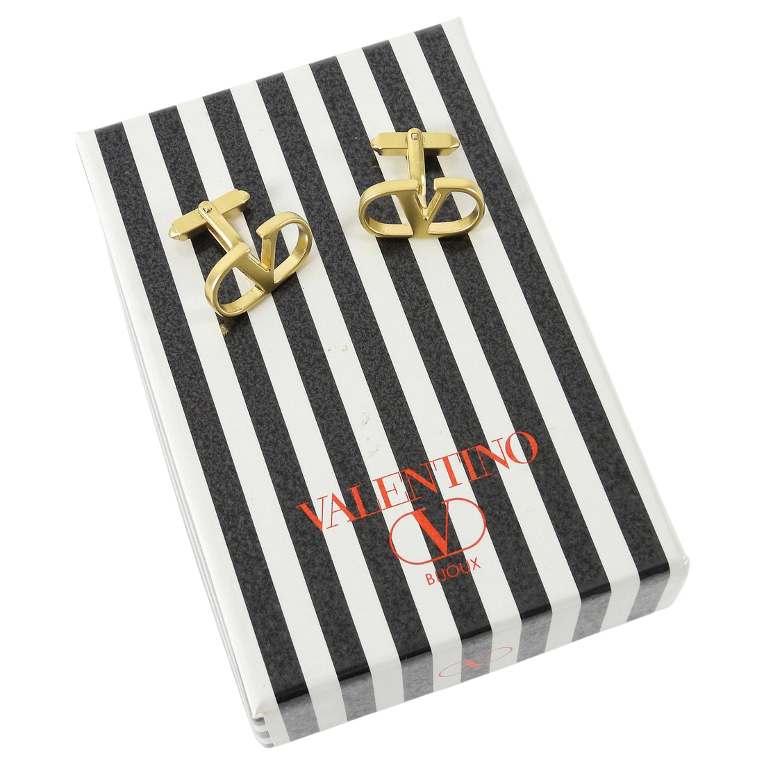 Valentino Gold V Logo Brushed Metal Cufflinks