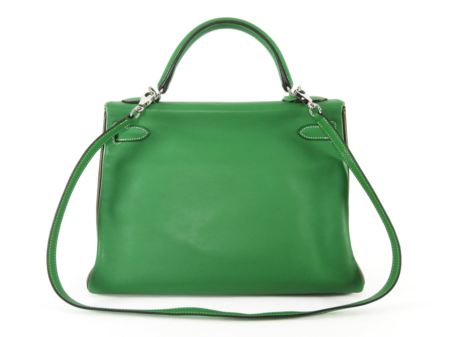Hermes Green Tri-Color Ostrich Kelly Retourne 32 Handbag PHW