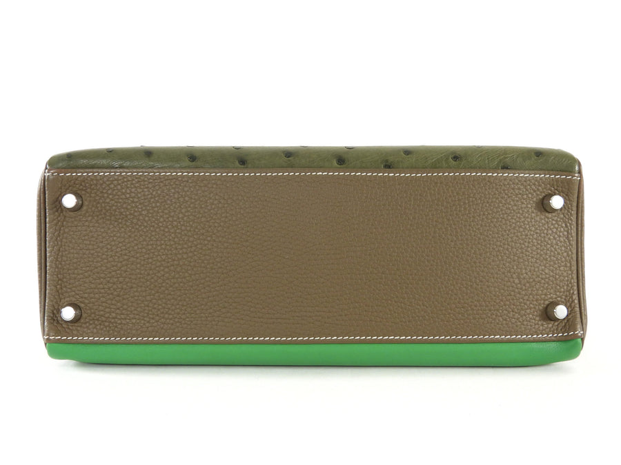Hermes Green Tri-Color Ostrich Kelly Retourne 32 Handbag PHW