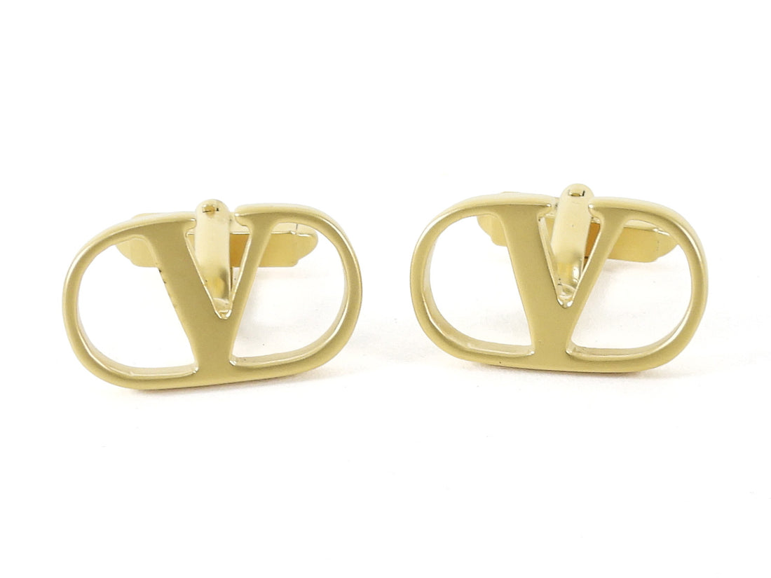 Valentino Gold V Logo Brushed Metal Cufflinks