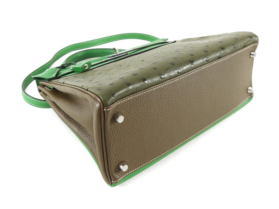 Hermes Green Tri-Color Ostrich Kelly Retourne 32 Handbag PHW