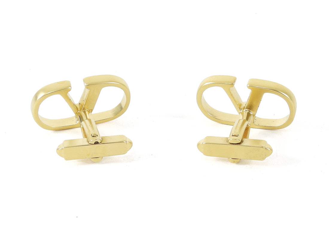 Valentino Gold V Logo Brushed Metal Cufflinks