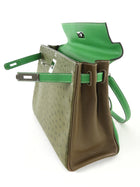 Hermes Green Tri-Color Ostrich Kelly Retourne 32 Handbag PHW