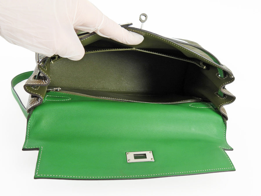 Hermes Green Tri-Color Ostrich Kelly Retourne 32 Handbag PHW