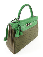 Hermes Green Tri-Color Ostrich Kelly Retourne 32 Handbag PHW