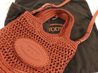 Tod's Rust Crochet Raffia Mini Manici Logo Tote Bag