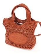 Tod's Rust Crochet Raffia Mini Manici Logo Tote Bag