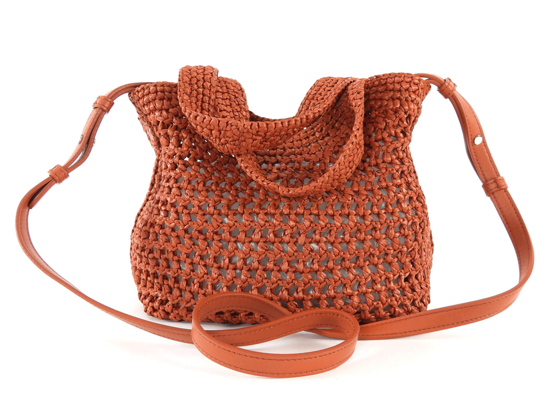 Tod's Rust Crochet Raffia Mini Manici Logo Tote Bag