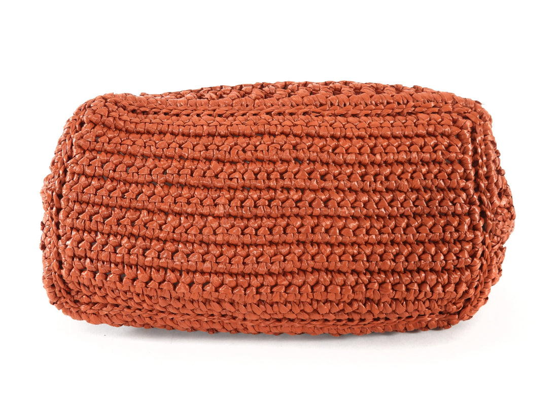 Tod's Rust Crochet Raffia Mini Manici Logo Tote Bag