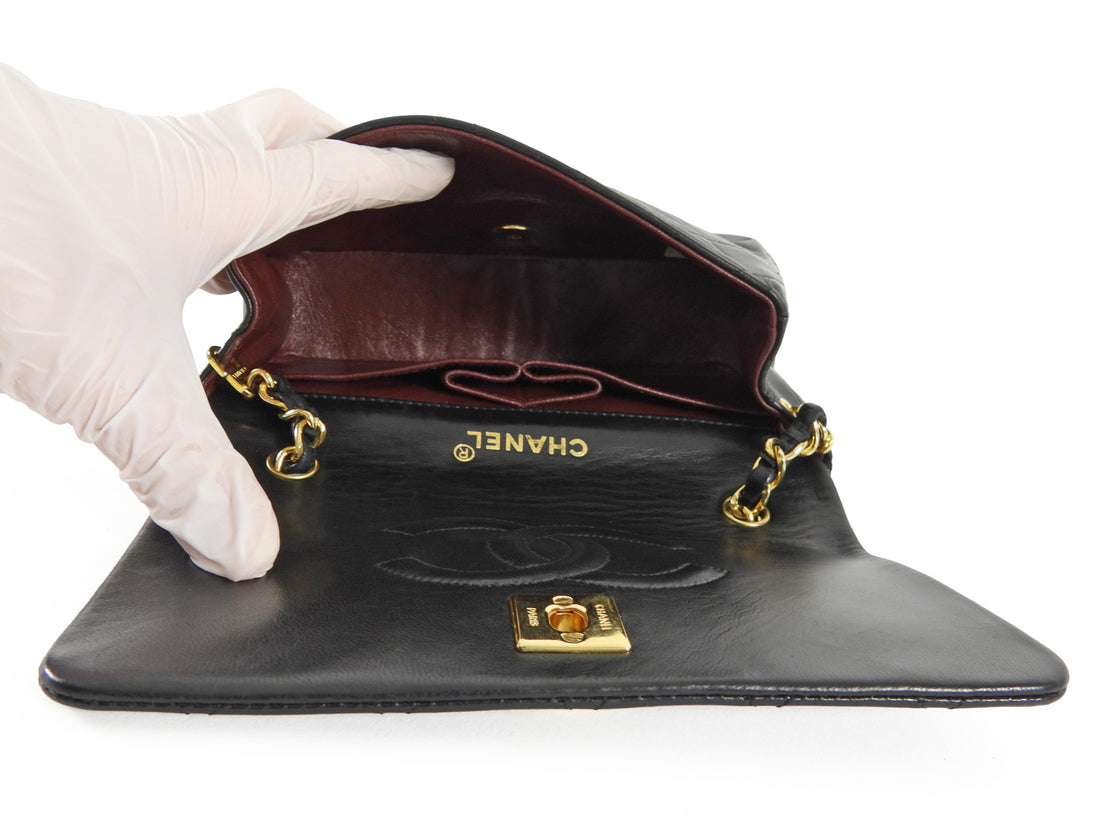 Chanel Black Vintage 1989-1991 Quilted Leather Mini Full Flap Bag Mini