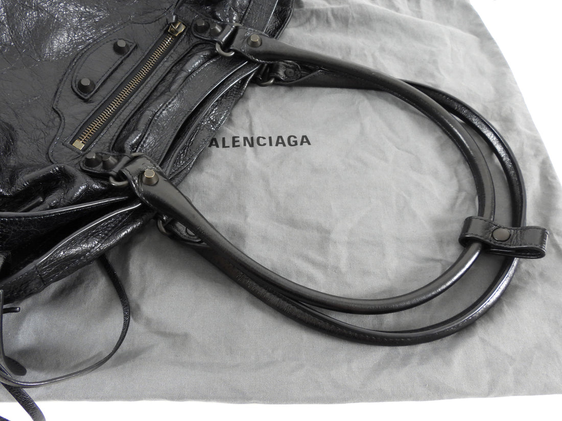 Balenciaga Black Le City Black Lambskin East West Shoulder Bag