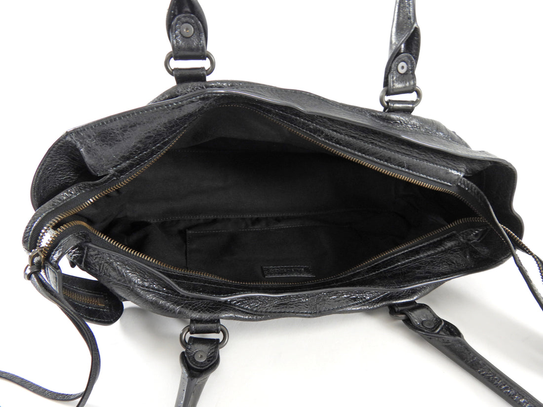 Balenciaga Black Le City Black Lambskin East West Shoulder Bag