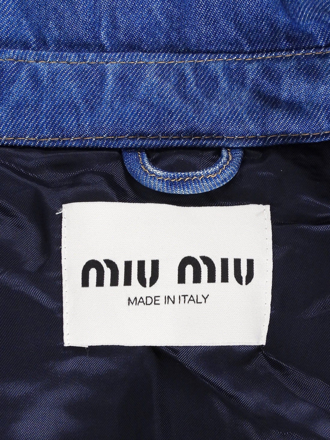 Miu Miu Blue Denim Padded Logo Zip Bomber Jacket - S / 40