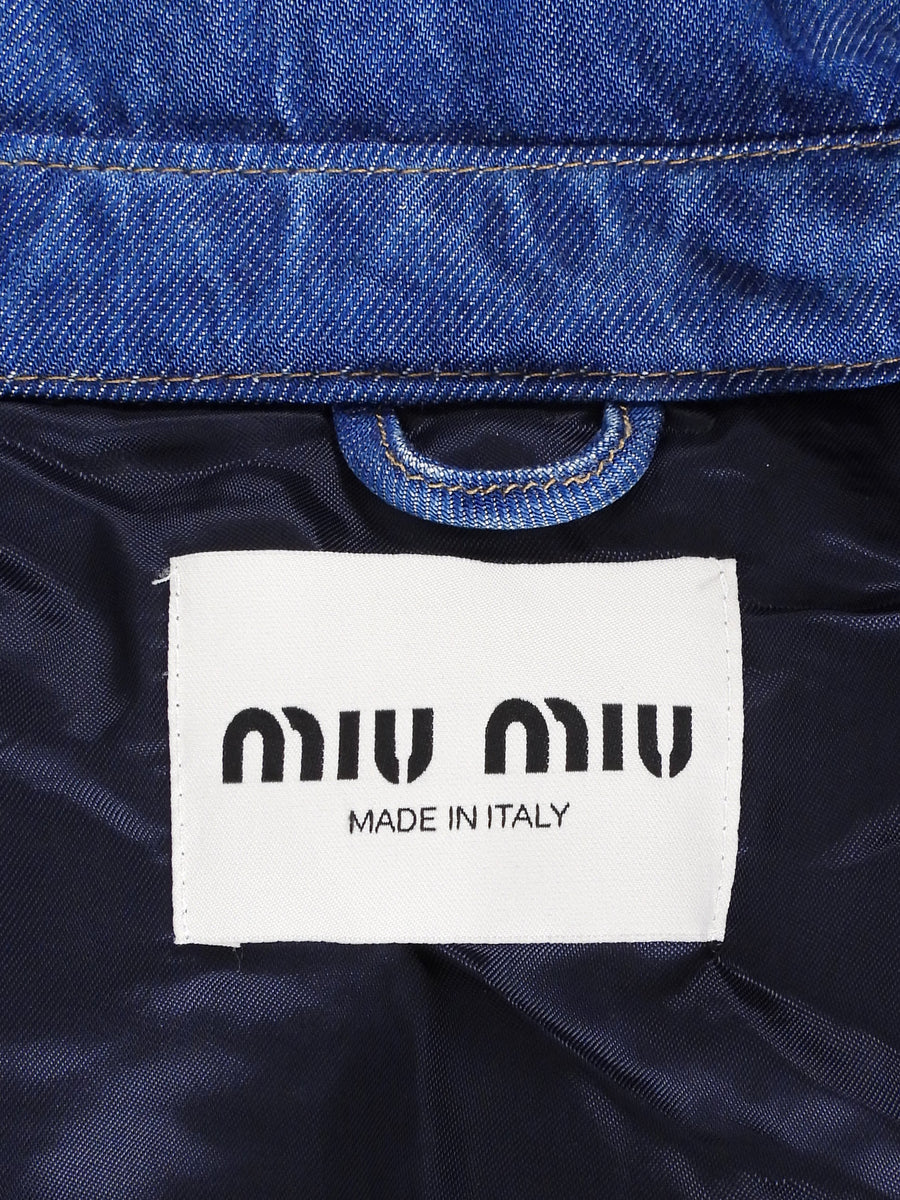 Miu Miu Blue Denim Padded Logo Zip Bomber Jacket - S / 40