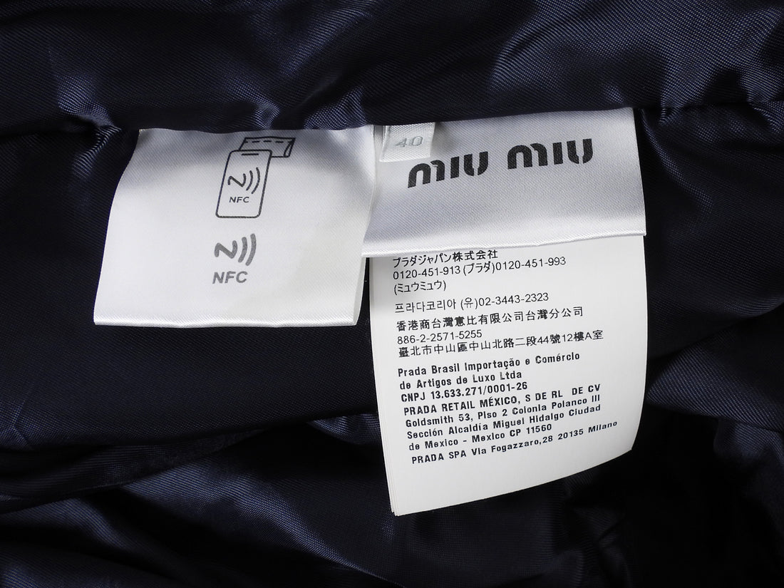Miu Miu Blue Denim Padded Logo Zip Bomber Jacket - S / 40
