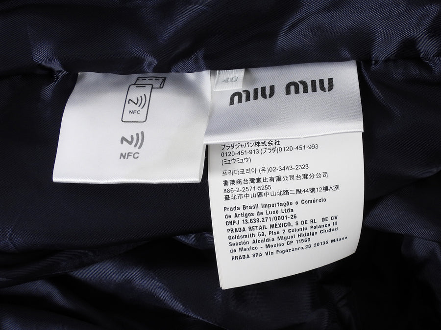 Miu Miu Blue Denim Padded Logo Zip Bomber Jacket - S / 40