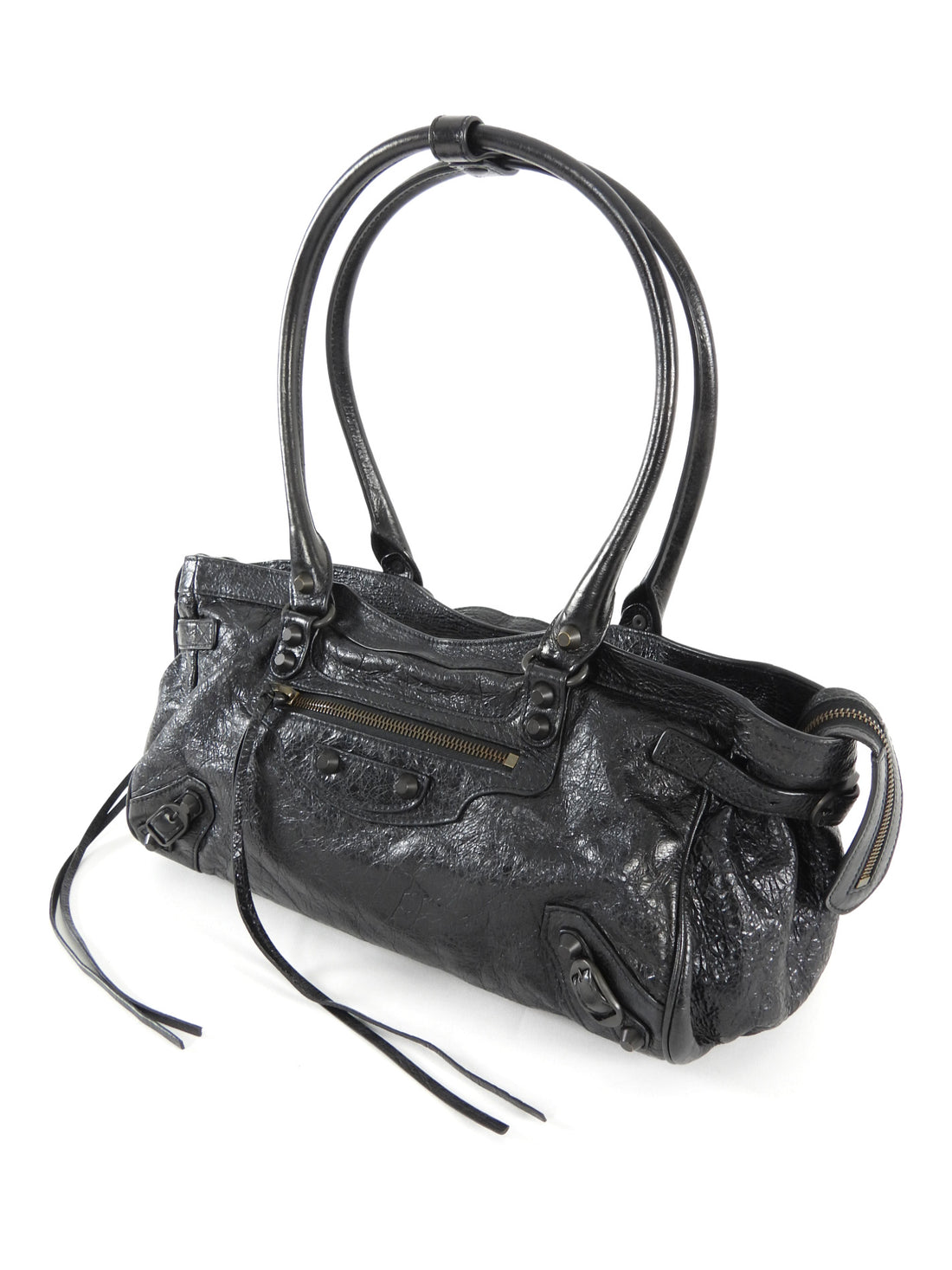 Balenciaga Black Le City Black Lambskin East West Shoulder Bag