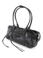 Balenciaga Black Le City Black Lambskin East West Shoulder Bag