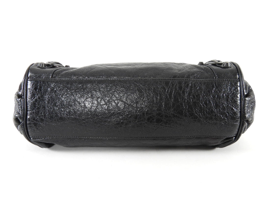 Balenciaga Black Le City Black Lambskin East West Shoulder Bag