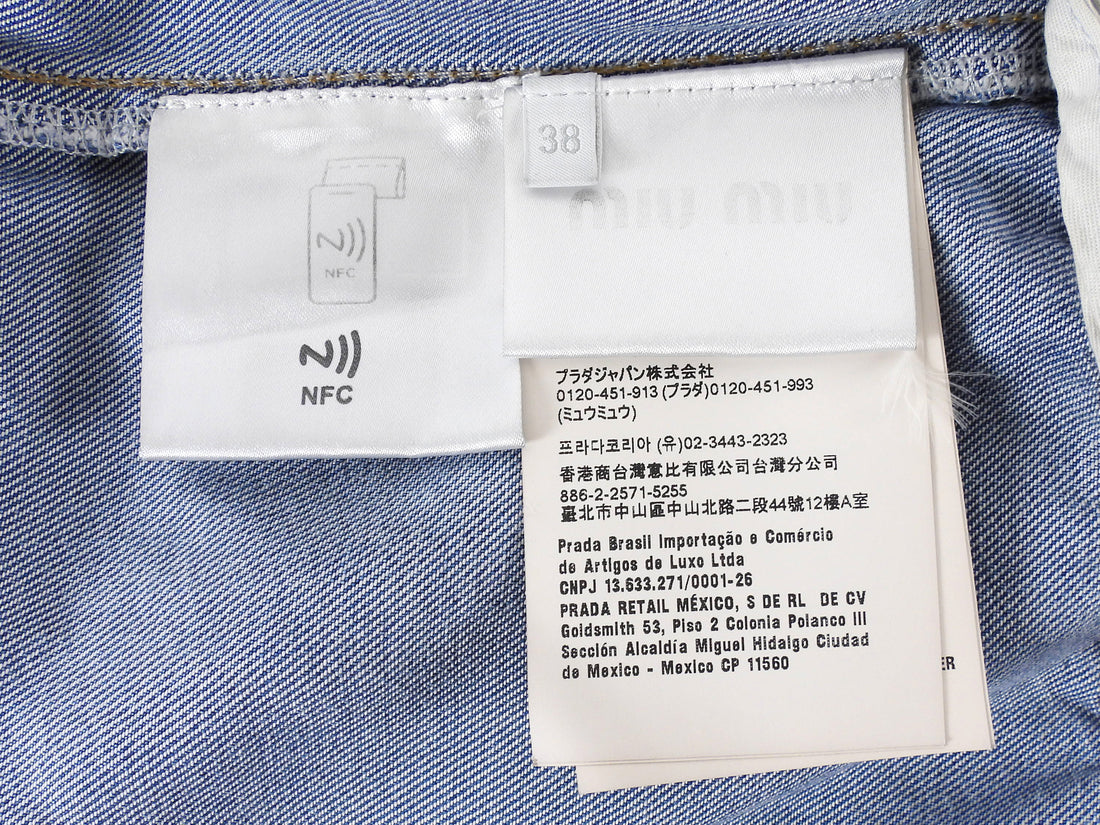 Miu Miu Blue Denim Logo Embroidered Flowing Shorts -  S / 38
