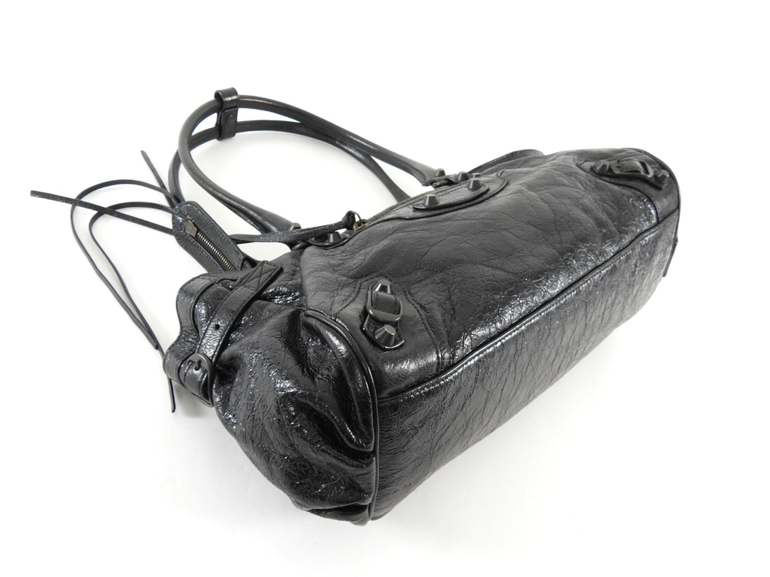 Balenciaga Black Le City Black Lambskin East West Shoulder Bag