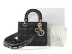 Dior Black Satin Cannage Quilted Small Crystal Charms Lady Dior