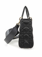 Dior Black Satin Cannage Quilted Small Crystal Charms Lady Dior