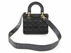 Dior Black Satin Cannage Quilted Small Crystal Charms Lady Dior