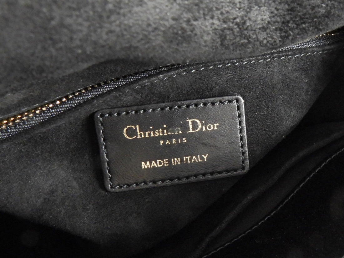 Dior Black Satin Cannage Quilted Small Crystal Charms Lady Dior