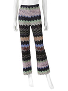 Missoni Purple Green Black Multi Lame Jacquard Zig Zag Knit Wide Leg Trousers - 42