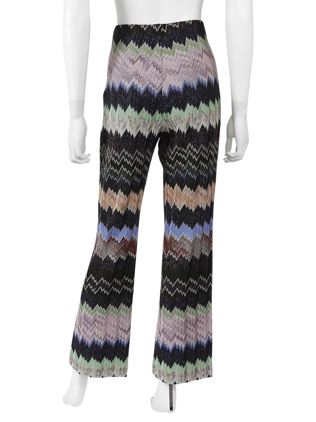 Missoni Purple Green Black Multi Lame Jacquard Zig Zag Knit Wide Leg Trousers - 42