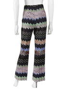 Missoni Purple Green Black Multi Lame Jacquard Zig Zag Knit Wide Leg Trousers - 42