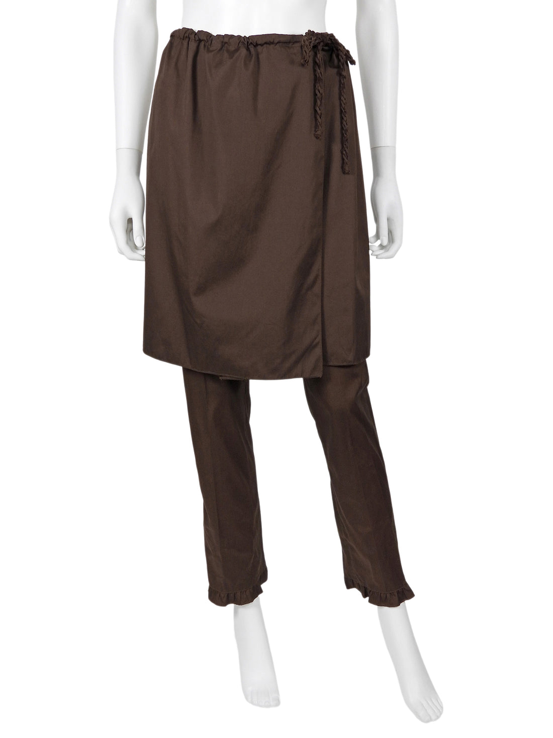 Miu Miu Brown Cotton Ruffle Hem Trouser and Wrap Skirt Set 38 / US 00-0
