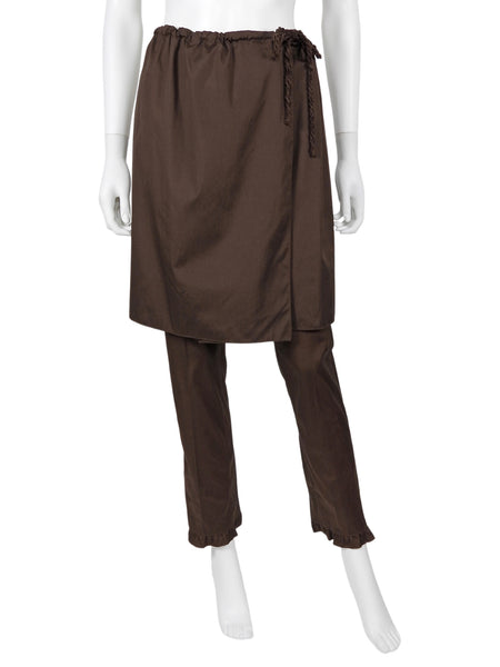 Miu Miu Brown Cotton Ruffle Hem Trouser and Wrap Skirt Set 38 / US 00-0