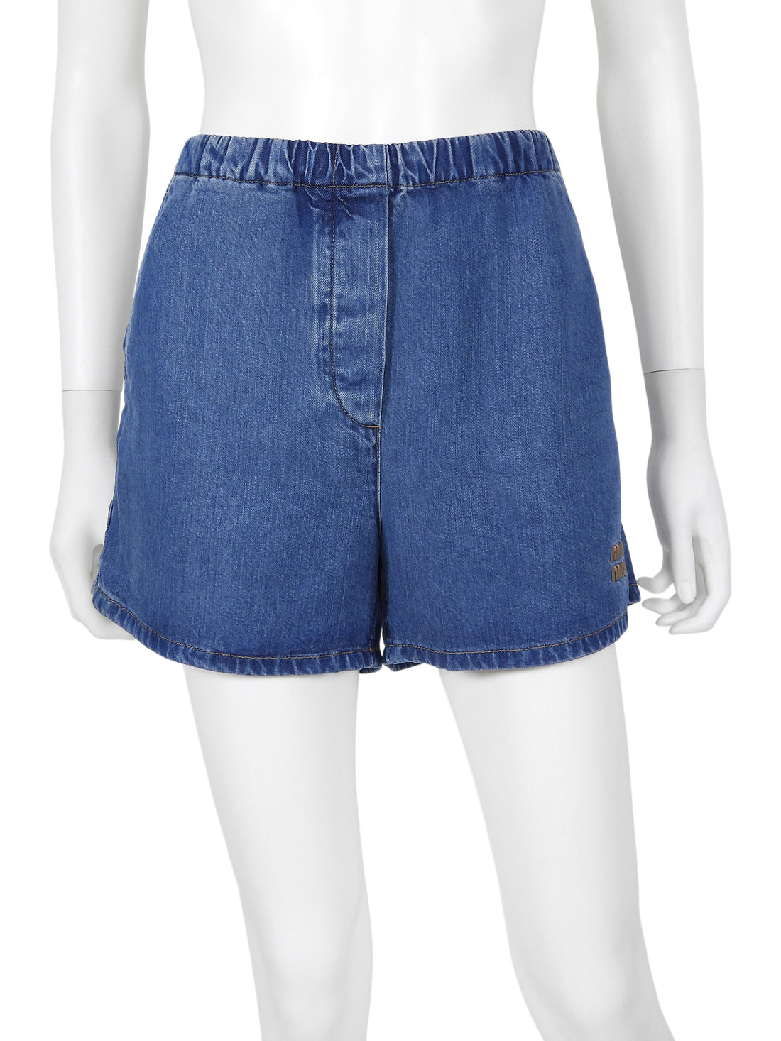 Miu Miu Blue Denim Logo Embroidered Flowing Shorts -  S / 38