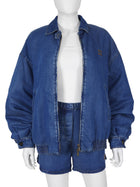 Miu Miu Blue Denim Padded Logo Zip Bomber Jacket - S / 40