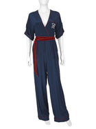 Fendi Midnight Navy Red FF Monogram Embroidered Pajama Jumpsuit 40