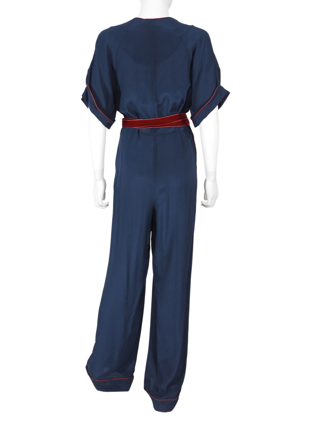 Fendi Midnight Navy Red FF Monogram Embroidered Pajama Jumpsuit 40