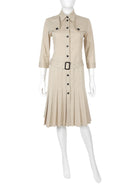 Burberry Beige Pleated Cotton Gabardine Canvas Trench Coat Dress - US8 / UK10