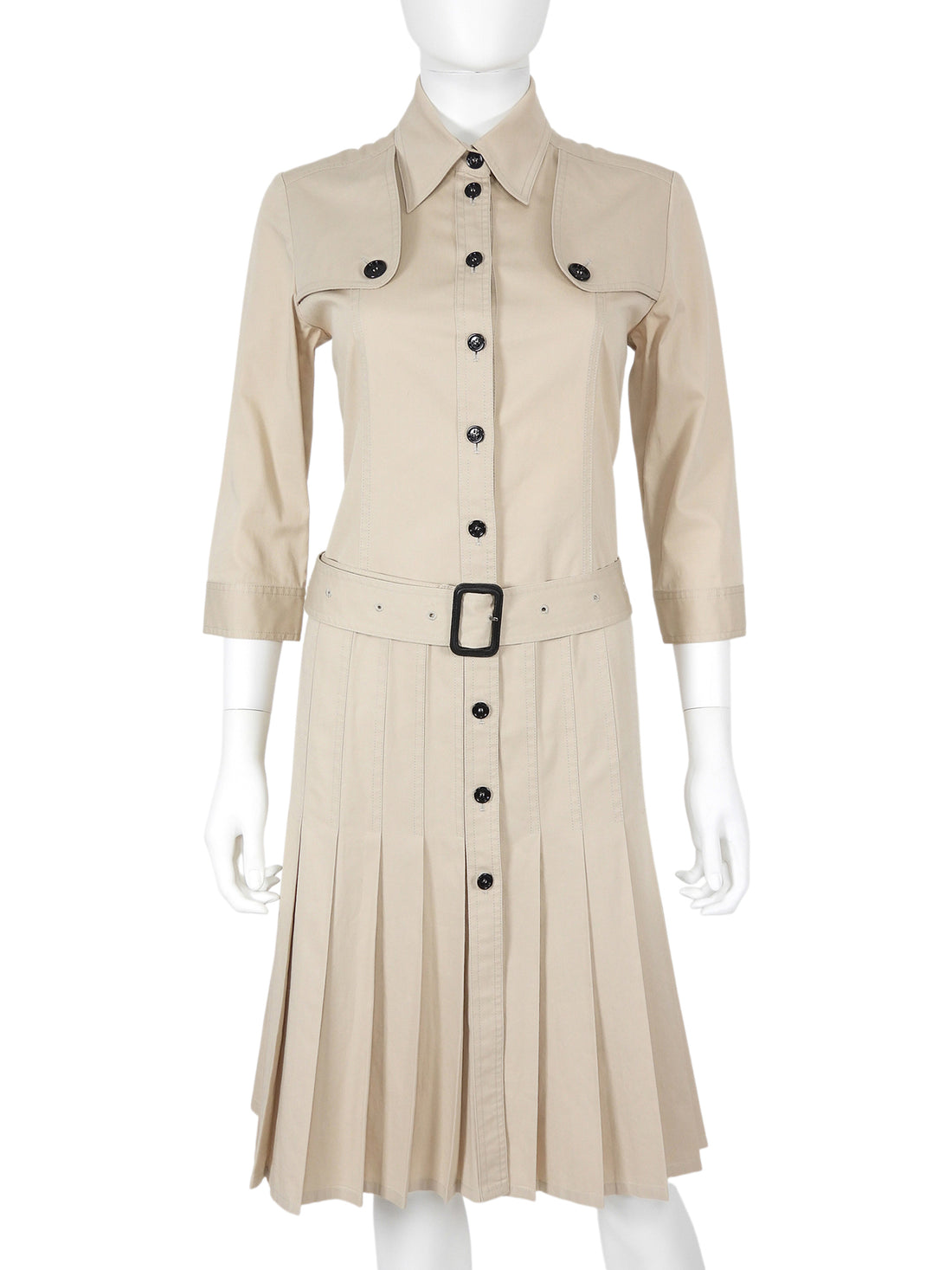 Burberry Beige Pleated Cotton Gabardine Canvas Trench Coat Dress - US8 / UK10