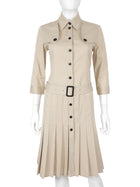 Burberry Beige Pleated Cotton Gabardine Canvas Trench Coat Dress - US8 / UK10