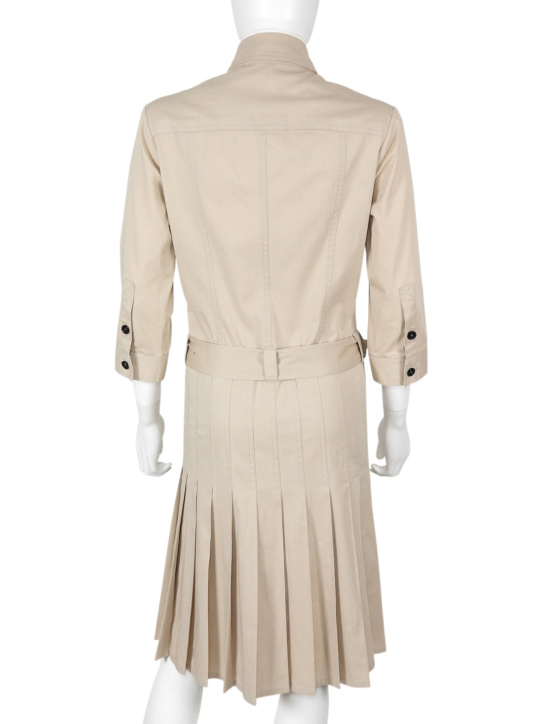 Burberry Beige Pleated Cotton Gabardine Canvas Trench Coat Dress - US8 / UK10