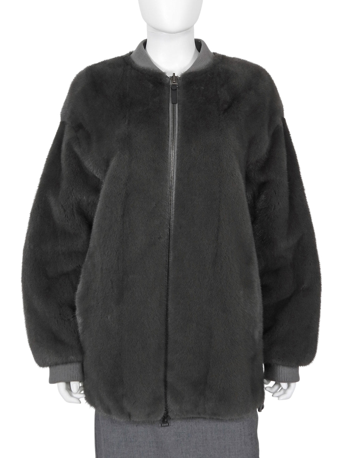 Yves Solomon Grey Dyed Mink Fur and Nylon Bomber Jacket - 36