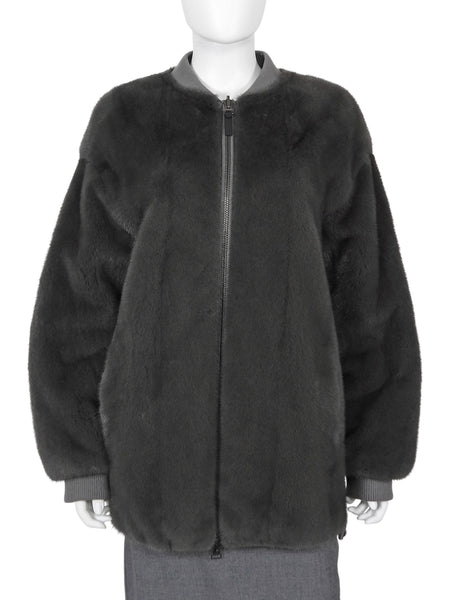 Yves Solomon Grey Dyed Mink Fur and Nylon Bomber Jacket - 36