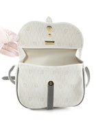 Christian Dior Vintage White Honeycomb Coated Canvas and Grey Leather Small Messenger Shoulder Bag